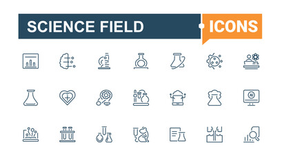 Wall Mural - science field linear icon collection. icons education, , science, medicine, laboratory, bio, formula