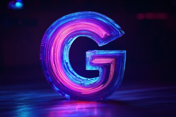 Aufkleber - Brightly lit and glowing G letter sculpture in vibrant purple and pink hues against a dark background