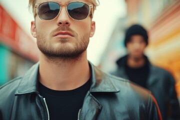 Poster - grunge fashion scene with blurred individuals in background