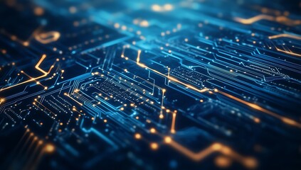 Fototapete - Close-up of intricate circuit pathways on a circuit board illustrating advanced technology and design : Generative AI