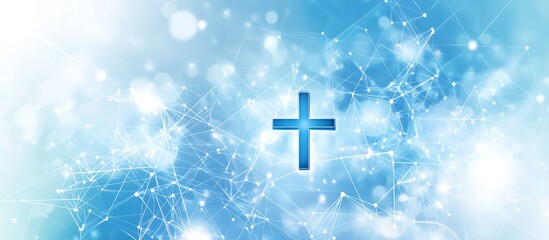 Leinwandbilder - Dreamy abstract blue background with lines and glowing symbols for health and medical innovation concepts : Generative AI