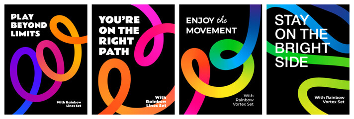 Fototapete - Abstract Backgrounds with Color Lines. Vector 3D Gradient Shapes on a Black Background. A Squiggle Rainbow Graphic for Posters and Layout