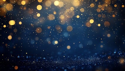 Aufkleber - Beautiful sparkling golden lights creating a mesmerizing bokeh effect on a dark blue background : Generative AI