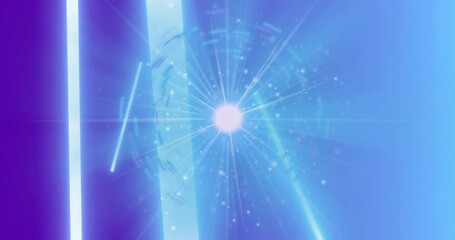 Poster - Animation of swirling lines and particles glowing on blue background