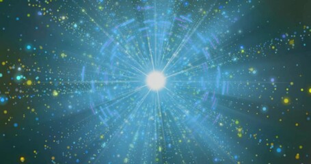 Poster - Animation of colorful particles radiating in circular patterns in space