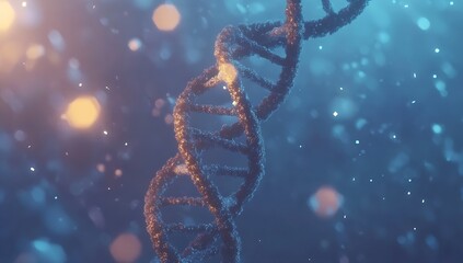 Poster - Captivating DNA Double Helix with a Magical Blue Background Glittering Effect : Generative AI