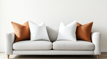 Poster - Stylish couch with two soft pillows set in a bright and cozy living room providing comfort and aesthetic appeal
