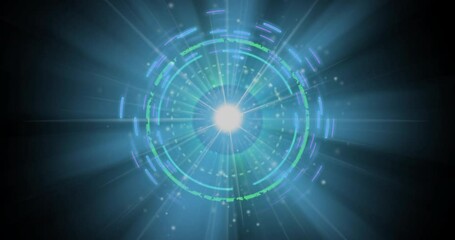 Poster - Dynamic animation of glowing circular interface with vibrant colors and lights