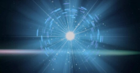 Poster - Radiating beams and sparkling particles in glowing circular light animation