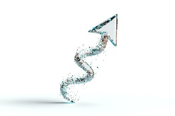 Poster - Upward spiral arrow formed by scattered particles and dots in turquoise and black colors on white background, symbolizing growth and progress. Isolated design element.