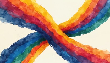 Fototapete - Abstract interconnected rainbow watercolor lines symbolize connections, support within LGBTQIA community. Simple design highlights theme of inclusivity, diversity, equality. Concept for human rights,