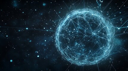 Poster - A high-tech background with a floating, transparent sphere displaying interactive data points and graphs