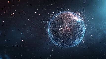 Poster - A high-tech background with a floating, transparent sphere displaying interactive data points and graphs