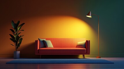 Poster - Cozy living room featuring a comfortable couch alongside a lush green plant for a relaxing atmosphere