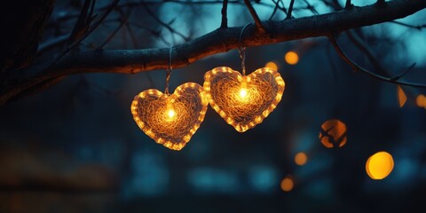 Wall Mural - Heart-shaped lights on tree