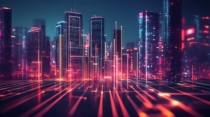 Poster - A futuristic cityscape with glowing lines and geometric shapes, representing a digital metropolis