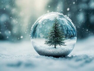 Wall Mural - snow globe tree scene