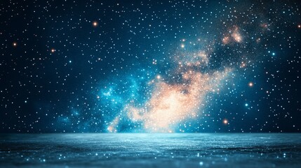 Wall Mural - Cosmic Nebula Landscape Blue and Gold Glitter, Deep Space Background, Abstract Composition. Space, Nebula
