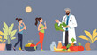 © John - Diet plan illustration. People exercising and doing fitness. Doctor planning diet with vegetable. Concept of dietary eating, meal planning, nutrition consultation. Vector illustration for web design