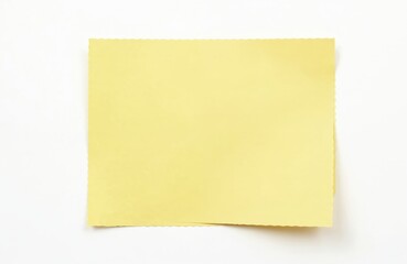 Aufkleber - Yellow paper with wavy edges lies on white background. Blank note with copy space, empty message, reminder, sticky memo, office pad. Place for text, object, list, label, sticker on board.