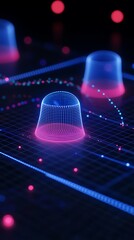 Poster - Futuristic Technology Abstract with Geometric Figures and Glowing Lines