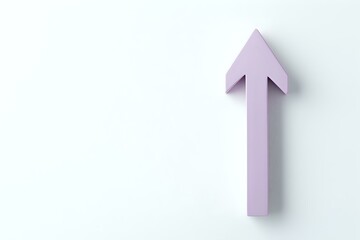 Poster - Minimalist upward pointing purple arrow on white background with soft shadow, symbolizing growth, progress and positive direction. Isolated design element.