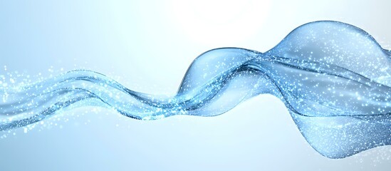 Poster - Flowing abstract blue wave with transparent water splash effect and dynamic motion against light background, creating elegant fluid movement pattern.