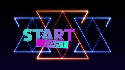 Poster - Neon geometric shapes with colorful START text animation on dark background