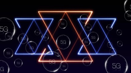 Poster - Animation of neon triangles and circles with 5G text, futuristic technology concept