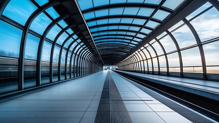 Poster - a futuristic train station with sleek, modern architecture
