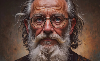 Aufkleber - Man with a beard and glasses is staring at the camera. The image has a vintage feel to it, and the man's facial hair gives him a distinguished appearance