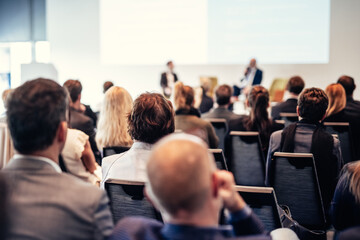 Wall Mural - interview and round table discussion at business convention and presentation. audience at the confer