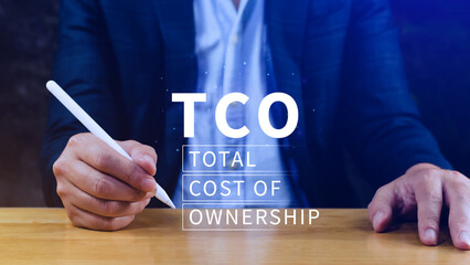 Aufkleber - TCO concept. Total Cost of Ownership, purchase price of an asset plus the costs of operation, business concept background