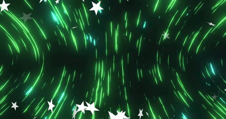 Poster - Animation of green streaks and white stars creating dynamic abstract motion effect
