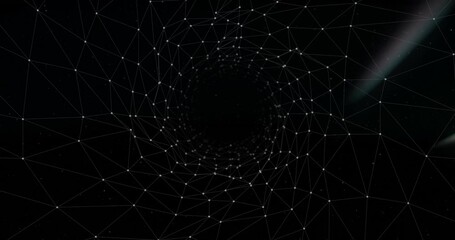 Fototapete - Animation of interconnected lines and nodes forming geometric tunnel structure