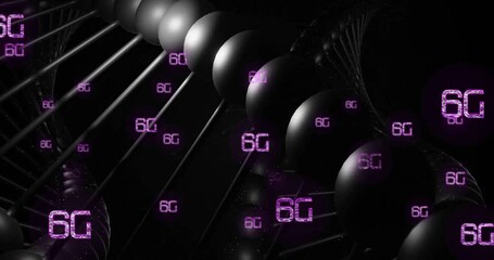 Poster - 6G text animation over abstract black spheres and DNA strand