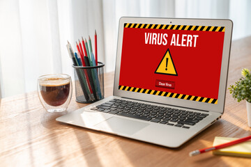 Poster - virus warning alert on computer screen detected modish cyber threat , hacker, computer virus and mal