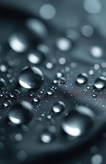 Leinwandbilder - Macro shot of water droplets on waterproof dark blue material. Raindrops, moisture texture on jacket surface, water repellent cloth. Abstract rain background, outdoor gear, climate, weather