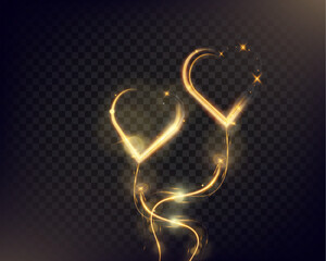 Poster - Golden glowing heart shapes, light trails in a dark background. Romantic Valentine’s Day design elements with elegant shiny effects and bokeh.
