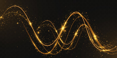 Aufkleber - Light sparkle glitter shine glow with golden wavy light trails, glowing particles, and sparkling effects on a transparent background.	
