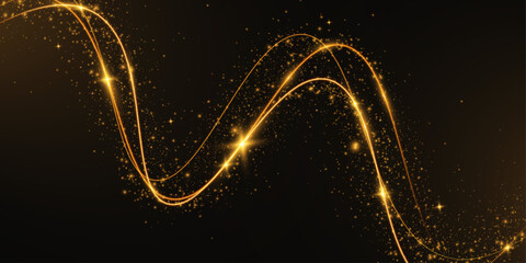 Aufkleber - Light sparkle glitter shine glow with golden wavy light trails, glowing particles, and sparkling effects on a transparent background.	
