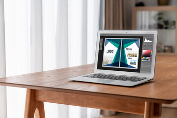 Poster - graphic designer software for modern design of web page and commercial ads showing on the computer s