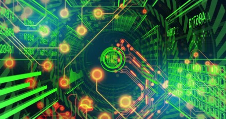 Poster - Animation of glowing digital circuit board with binary code patterns in background
