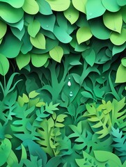 Poster - Vibrant paper cutout illustration showcasing lush green trees and delicate leaves in an eco friendly design emphasizing sustainability themes