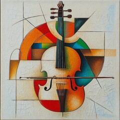 Poster - abstracted harmony: a colorful violin composition with geometric elements and textured background