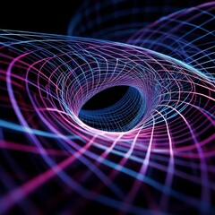 Poster - Abstract Glowing Lines Tunnel: A Vortex of Pink and Blue Light in the Darkness