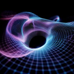 Aufkleber - Abstract Mesh Tunnel with Pink and Blue Gradients, Dark Background