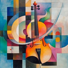 Aufkleber - Abstract Symphony: A Colorful Composition of a Cello in Geometric Shapes and Bold Hues, Evoking Musical Harmony.