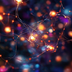 Aufkleber - Neural Network: Abstract Depiction of Interconnected Nodes and Glowing Connections in a Complex System.