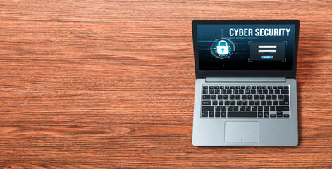 Poster - cyber security system on computer screen protect private information snugly from hacker and cyber at